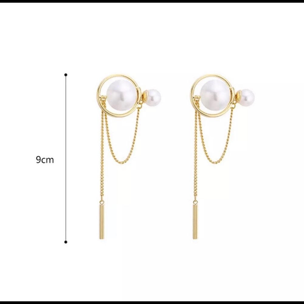 New Double Sided Pearl Long Tassel Earrings - Picture 6 of 6